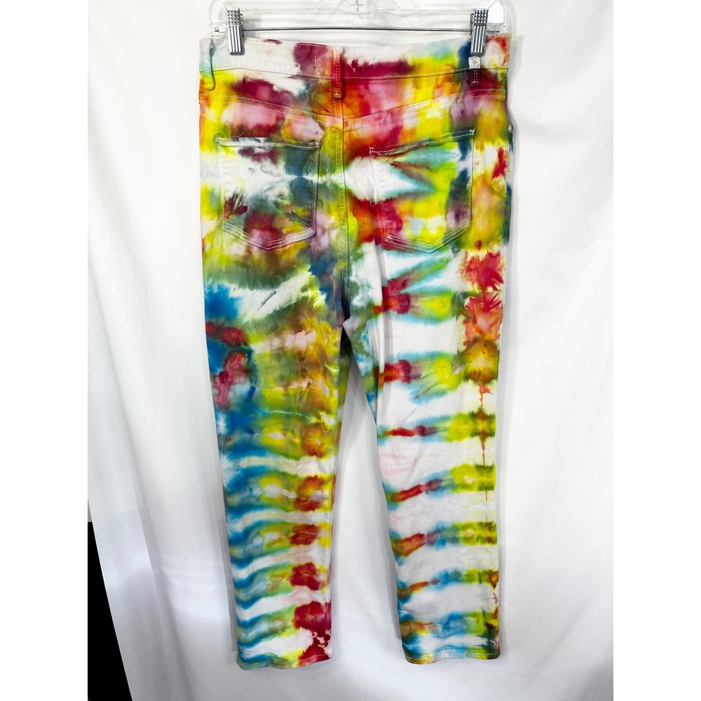 Lee Size 12 Jeans Handmade Tie Dye Jeans High Rise Straight Leg Festival 636 - Picture 2 of 11